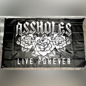 🌹 A**holes Live Forever/Linda Finegold Black Tapestry Wall Art Flag w/ Hoops 🌹